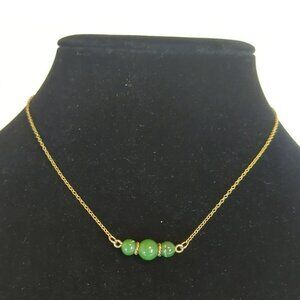 Vintage Elka 1/20 12k Gold Filled Chain With Green Beads Necklace